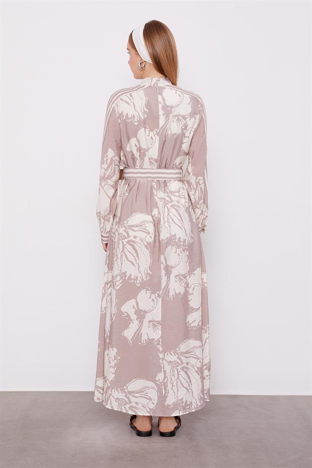 Vizon Büyük Çiçek Desenli Elbise