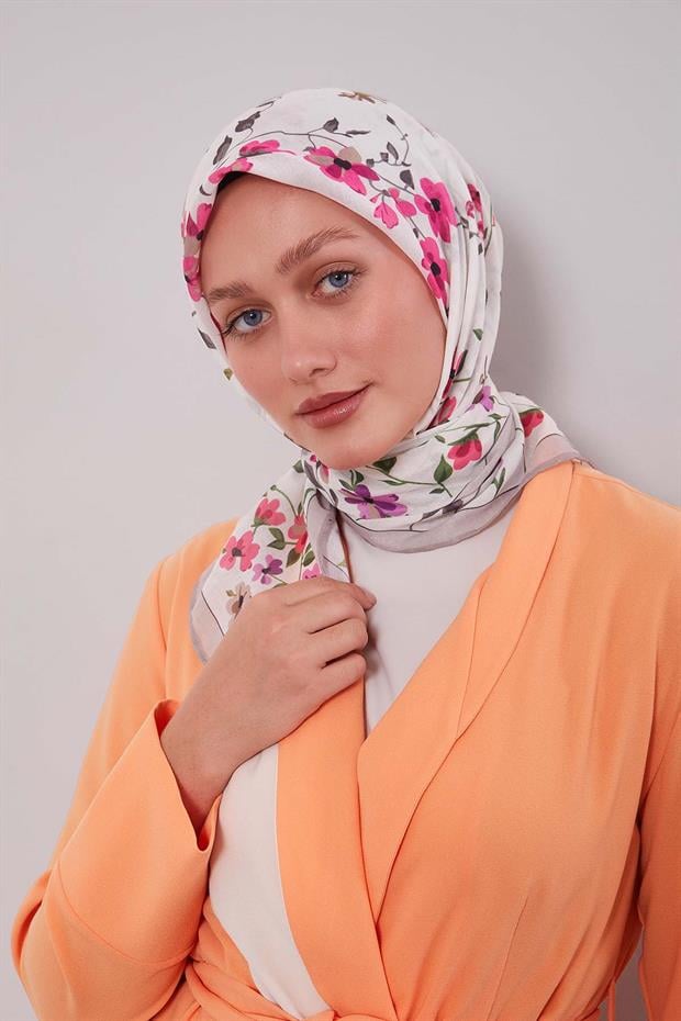 Vizon Çiçek Dalı Desen Soft Eşarp