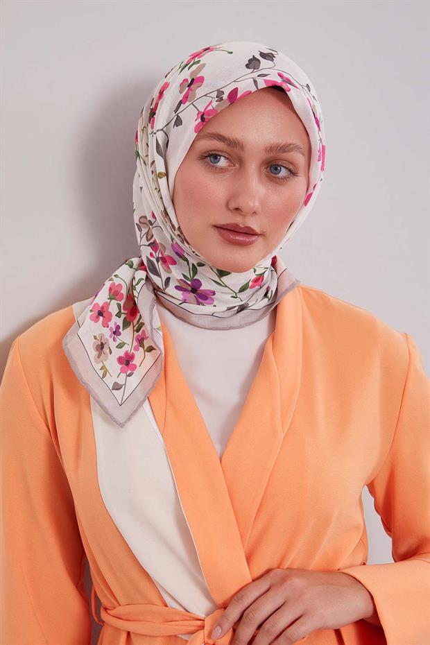 Vizon Çiçek Dalı Desen Soft Eşarp