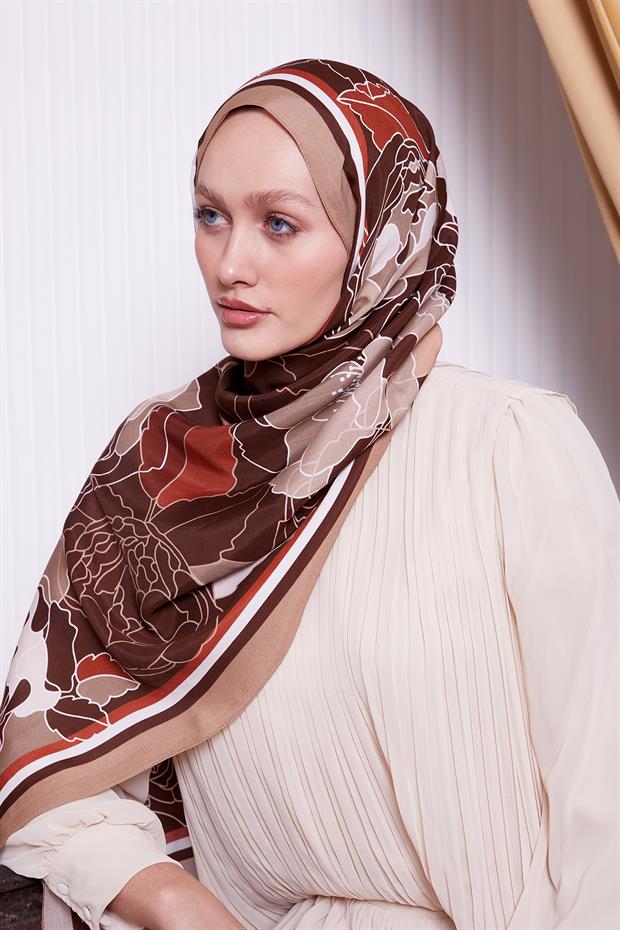 Vizon Çiçek Desen Royal Şal