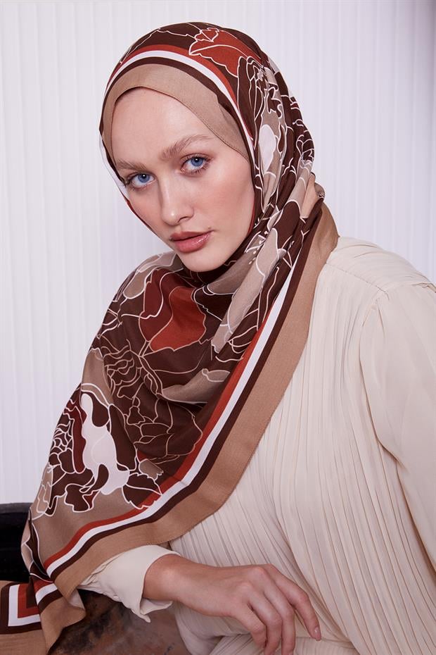 Vizon Çiçek Desen Royal Şal