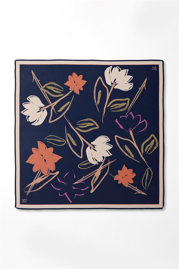 Vizon Çiçek Desen Twill İpek Eşarp