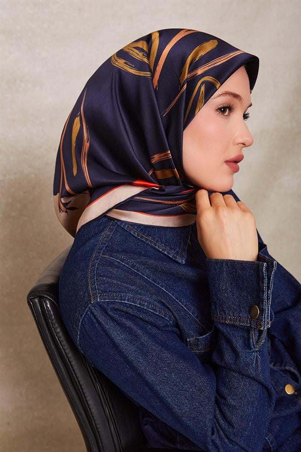 Vizon Çiçek Desen Twill İpek Eşarp