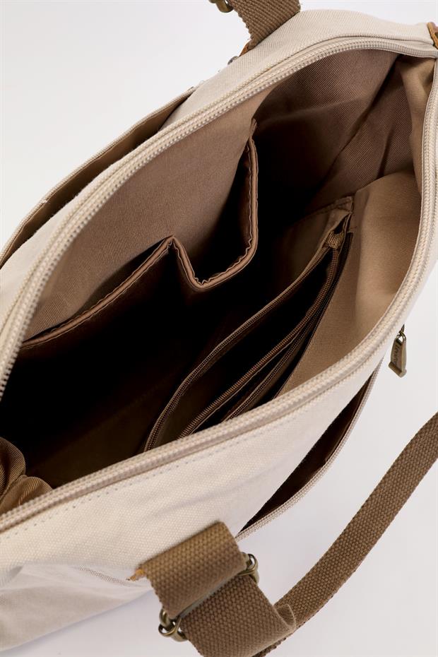 Vizon Çift Fermuarlı Kumaş Askılı El Çantası