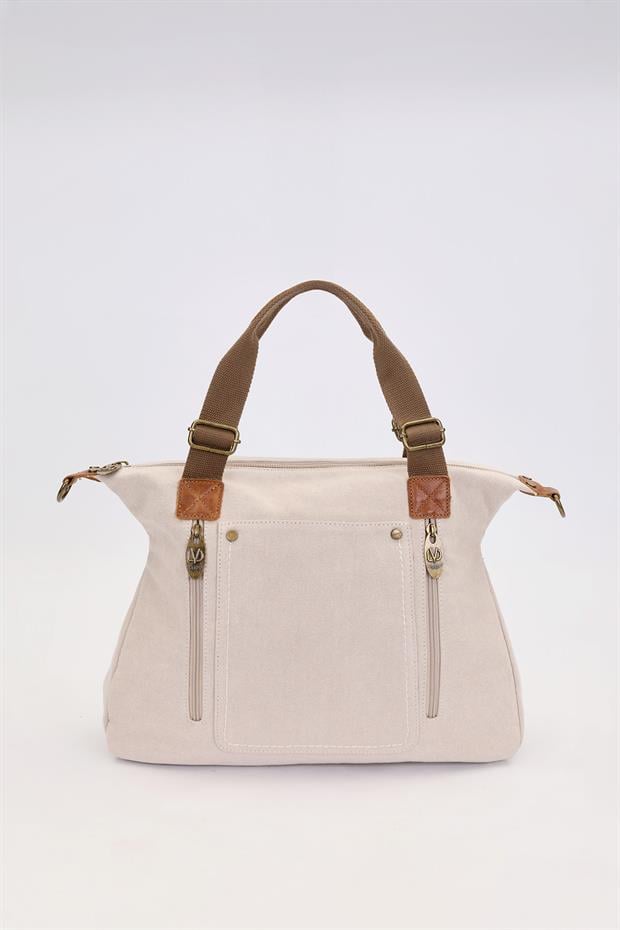 Vizon Çift Fermuarlı Kumaş Askılı El Çantası