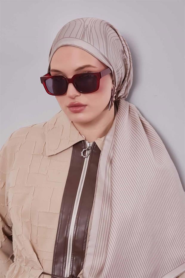 Vizon Çizgili Model Twill İpek Eşarp