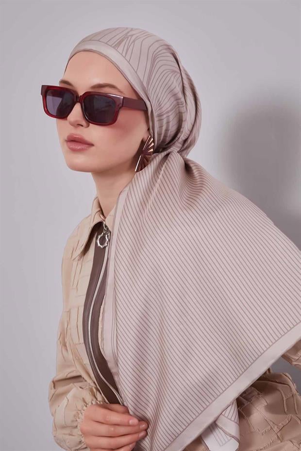 Vizon Çizgili Model Twill İpek Eşarp