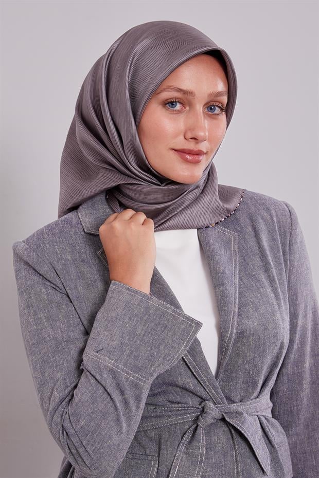 Vizon Çizgili Twill İpek Eşarp