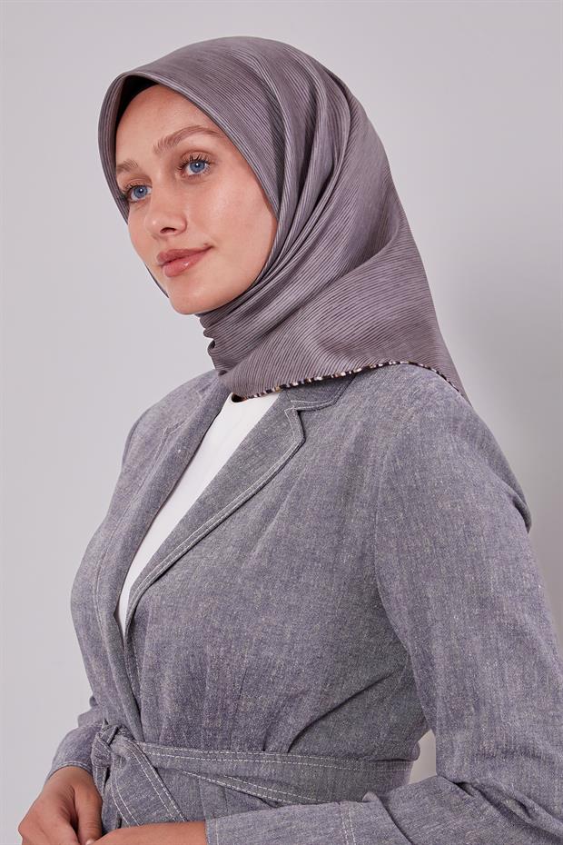 Vizon Çizgili Twill İpek Eşarp