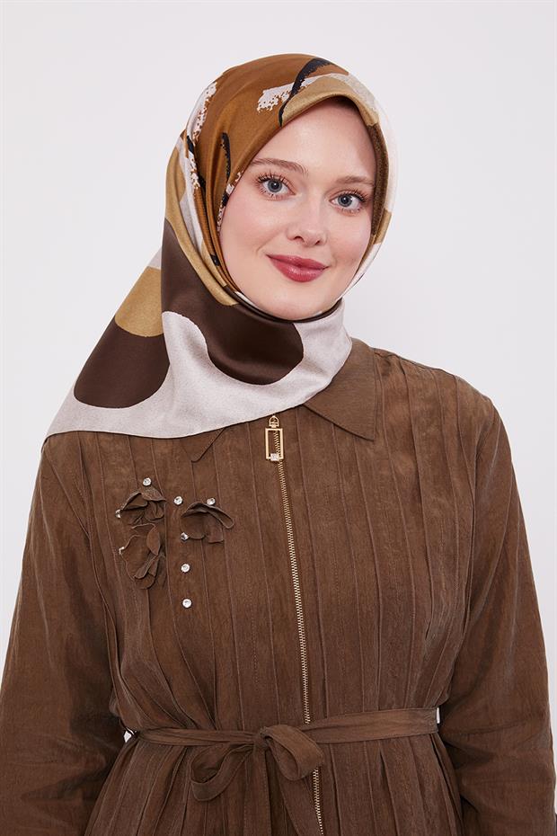 Vizon Yuvarlak Desen Twill İpek Eşarp