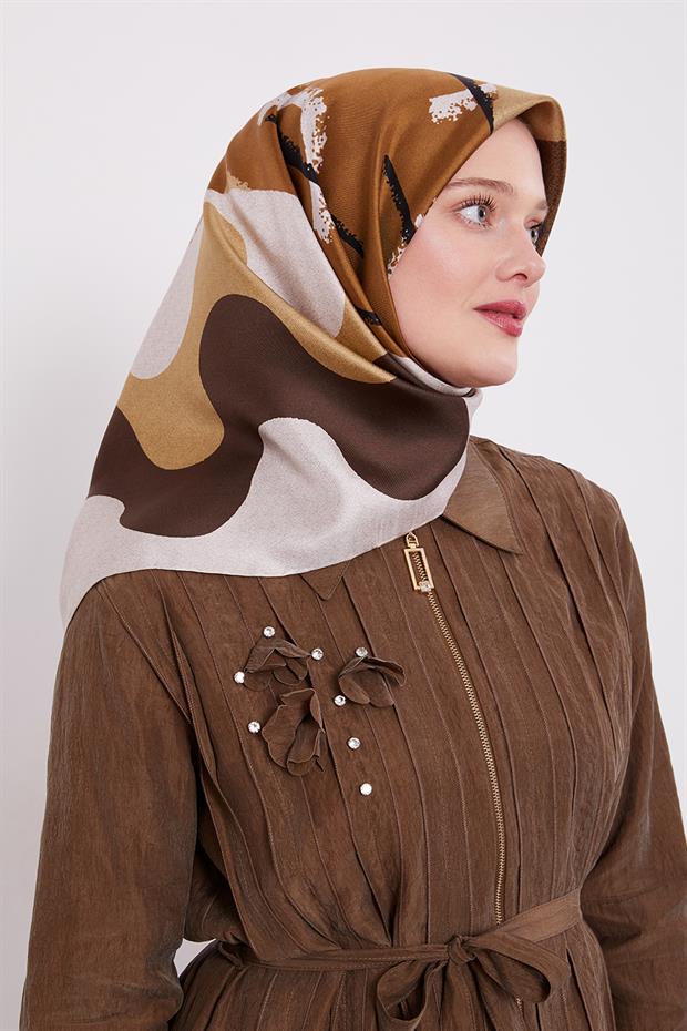 Vizon Yuvarlak Desen Twill İpek Eşarp