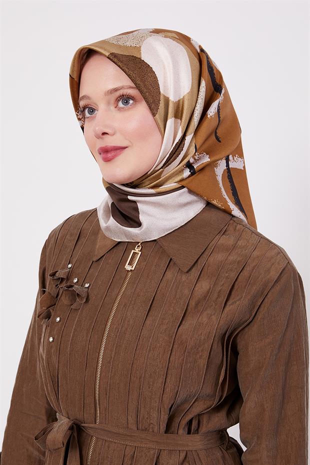 Vizon Yuvarlak Desen Twill İpek Eşarp