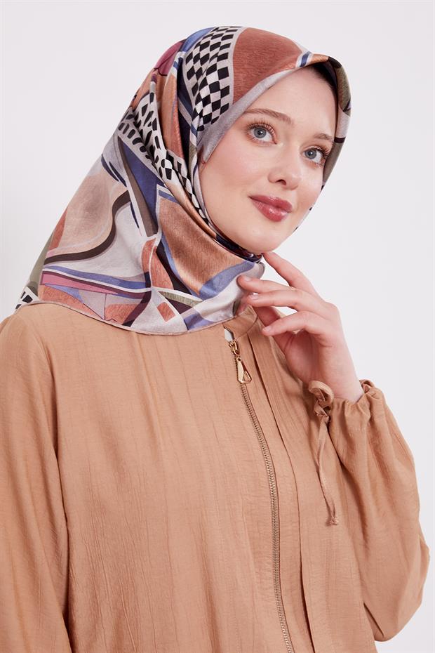 Vizon Dama Desen Twill İpek Eşarp