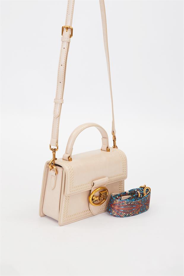 Vizon Desenli Askı Detay Omuz Çantası