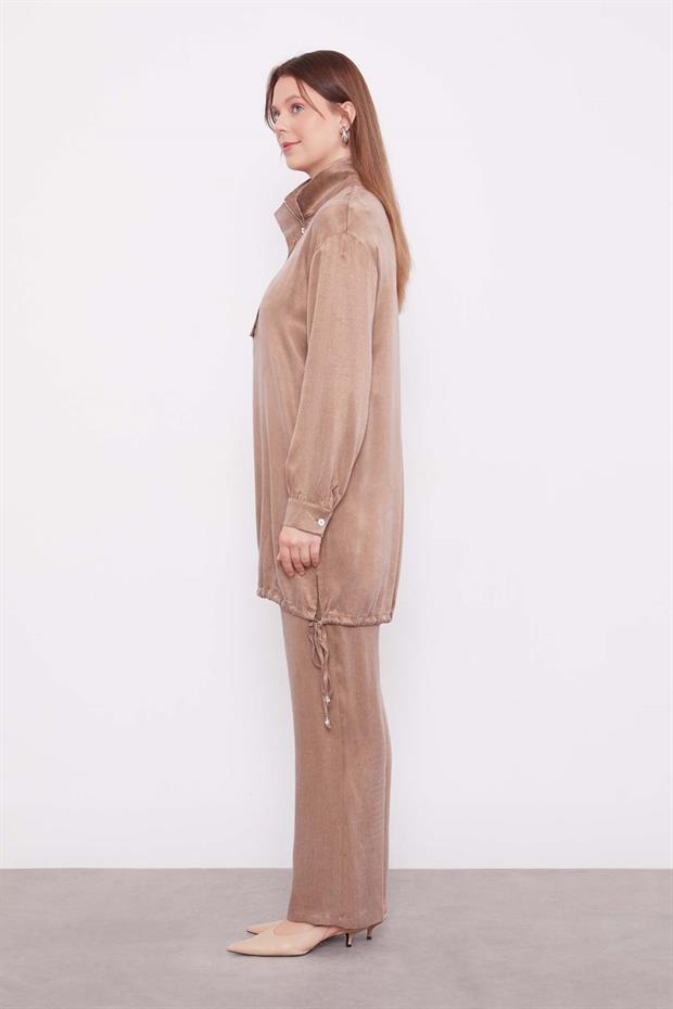 Vizon Dik Yaka Düğme Detaylı Cupra İkili Takım