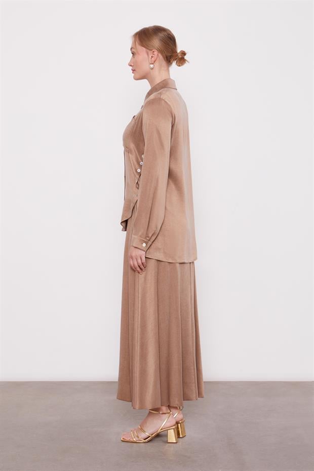 Vizon Çapraz Düğme Detay Cupra Etek Takım