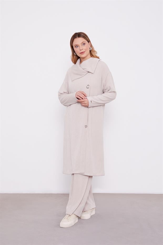 Vizon Düğme Detaylı Pantolonlu Tunik Takım