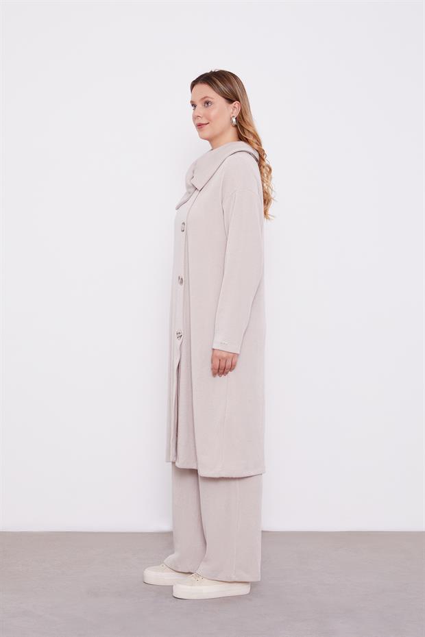 Vizon Düğme Detaylı Pantolonlu Tunik Takım