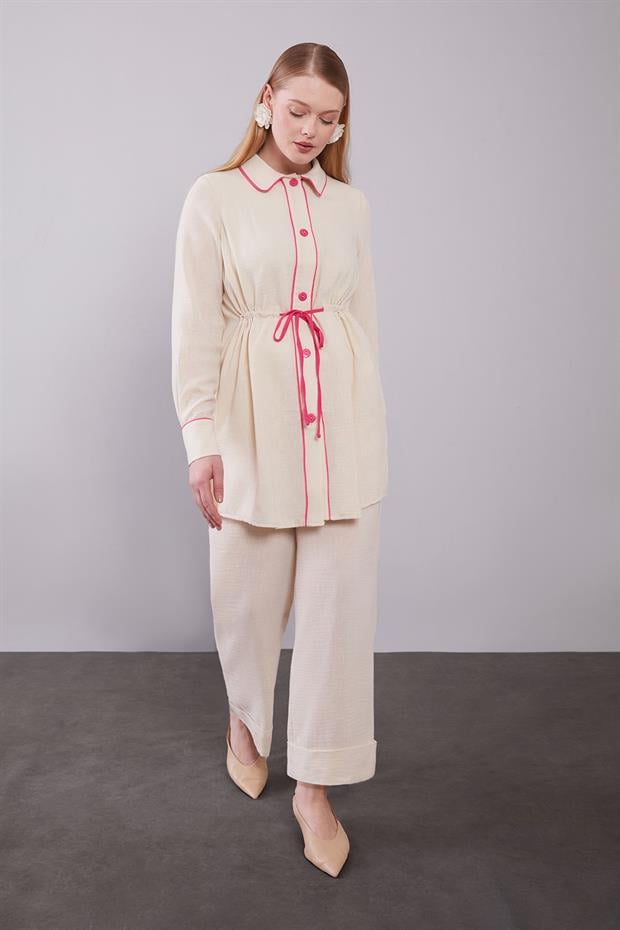 Vizon Düğmeli Bel Bağlama Detaylı İkili Takım