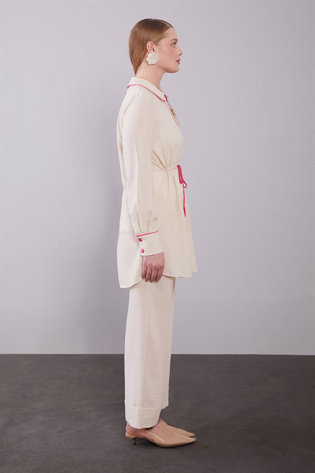 Vizon Düğmeli Bel Bağlama Detaylı İkili Takım