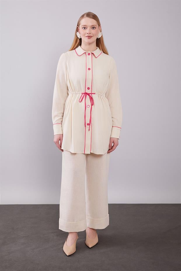 Vizon Düğmeli Bel Bağlama Detaylı İkili Takım