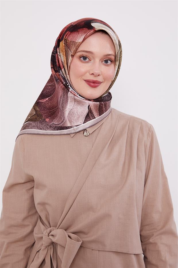 Vizon Soyut Ebruli Desen Twill İpek Eşarp
