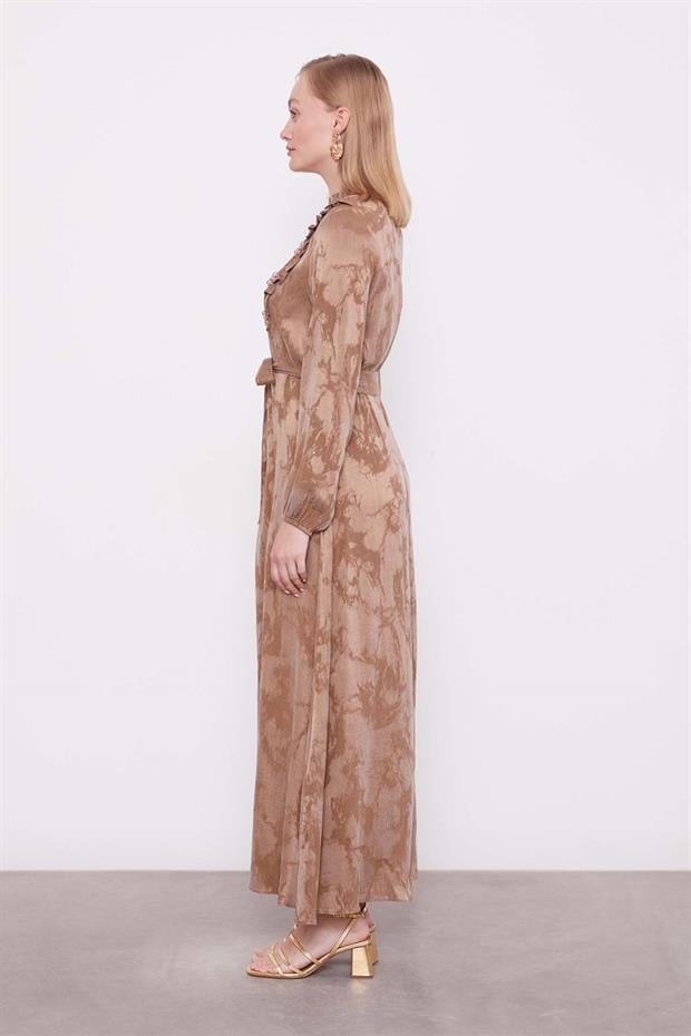 VİZON Fırfır Detaylı Cupra Elbise