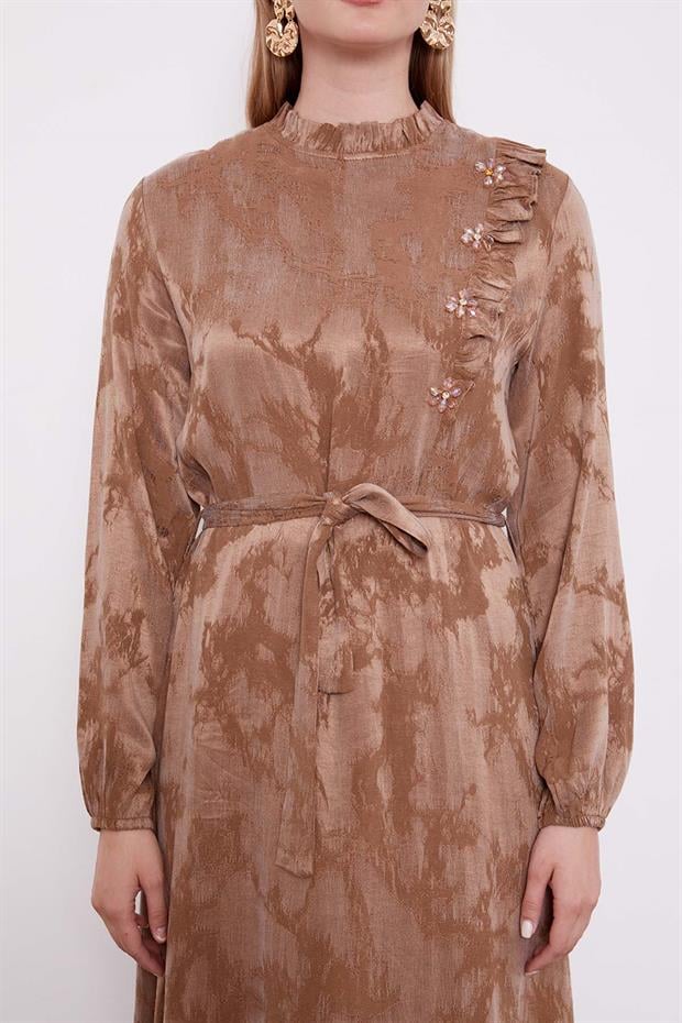 VİZON Fırfır Detaylı Cupra Elbise