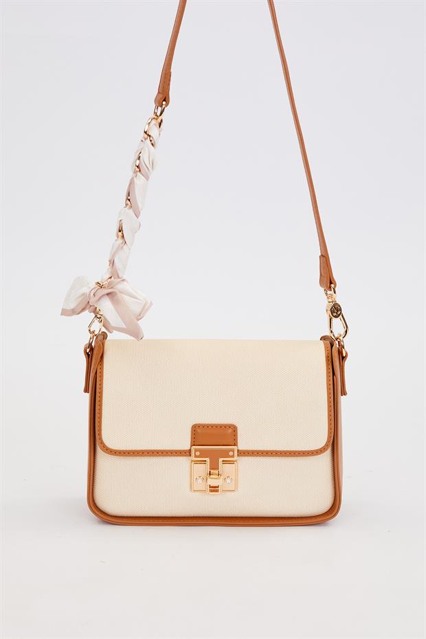 Vizon Fular Bağlama Detaylı Omuz Çantası