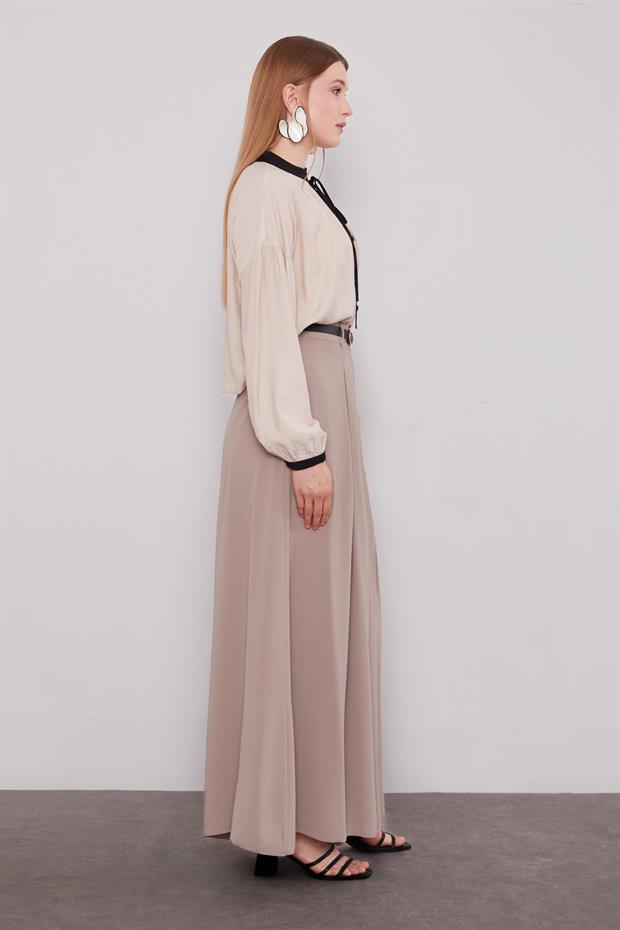 Vizon Geniş Paça Piliseli Pantolon Etek