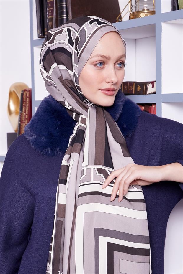 Vizon Geometrik Desen Royal Şal