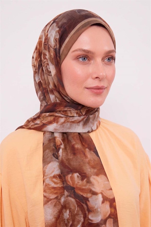 Vizon Gül Desenli Tencel Şal