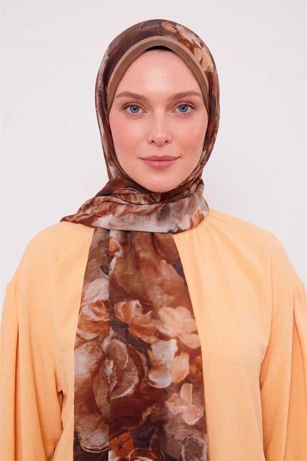 Vizon Gül Desenli Tencel Şal