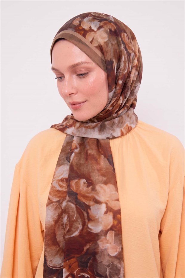 Vizon Gül Desenli Tencel Şal