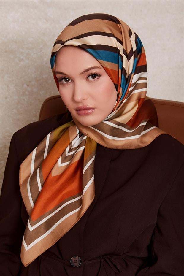 Vizon Kare Desen Twill İpek Eşarp