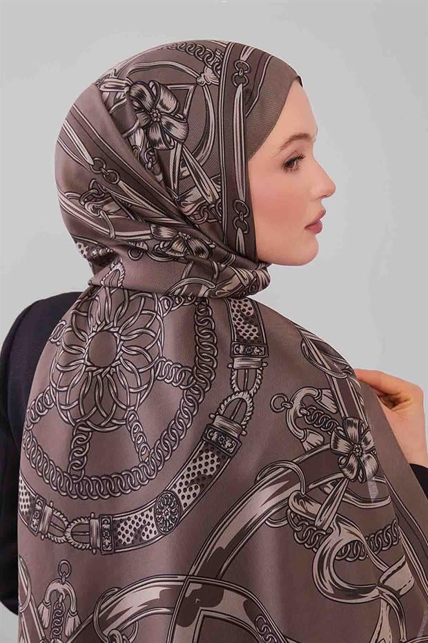 Vizon Karışık Desenli Yün İpek Şal