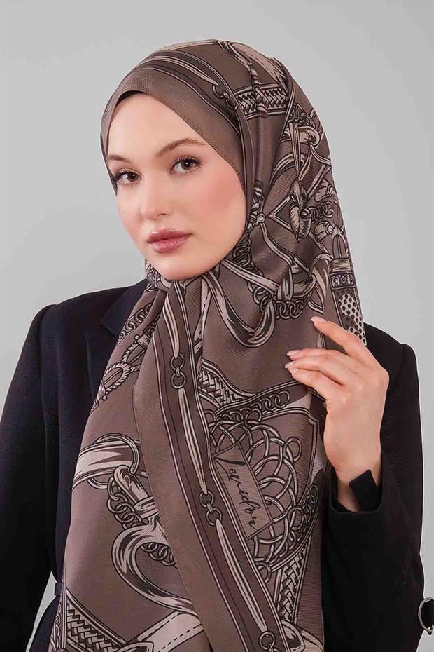 Vizon Karışık Desenli Yün İpek Şal