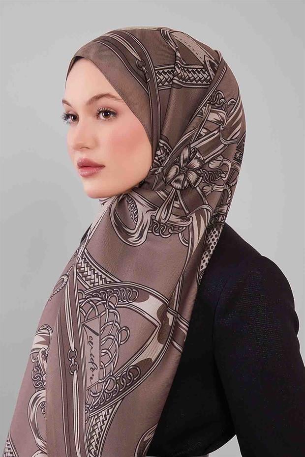 Vizon Karışık Desenli Yün İpek Şal