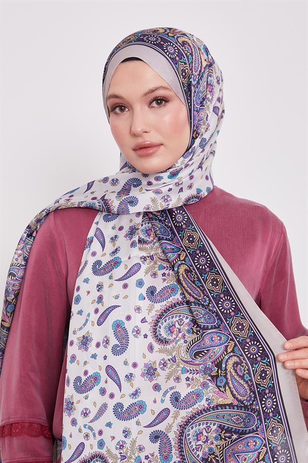 Vizon Karma Çiçek Hint İpeği Şal