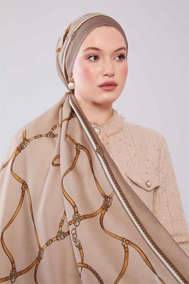 Vizon Kemer Desenli Yün İpek Şal