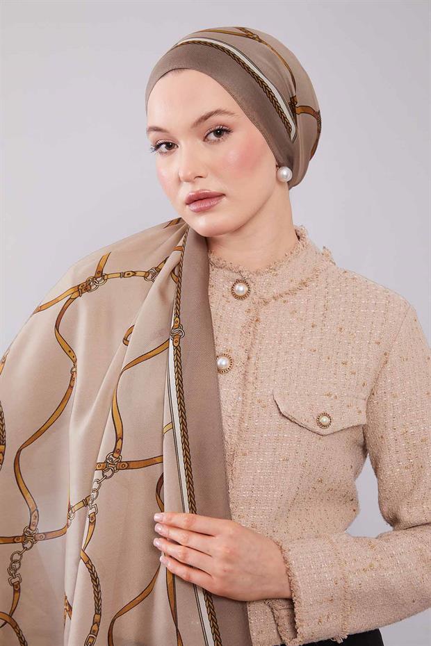 Vizon Kemer Desenli Yün İpek Şal