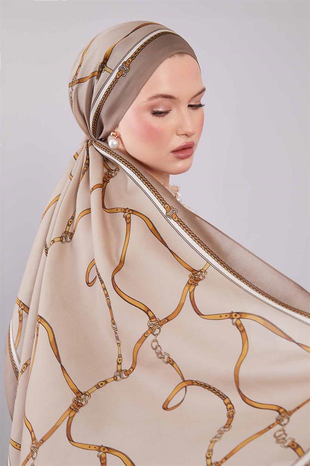 Vizon Kemer Desenli Yün İpek Şal