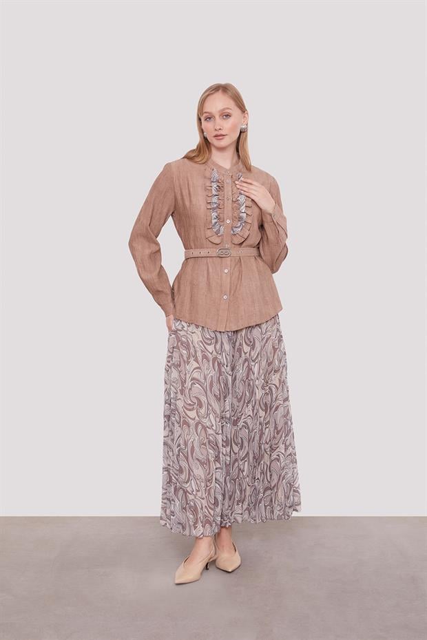 Vizon Kemer Detaylı Piliseli Etek Takım