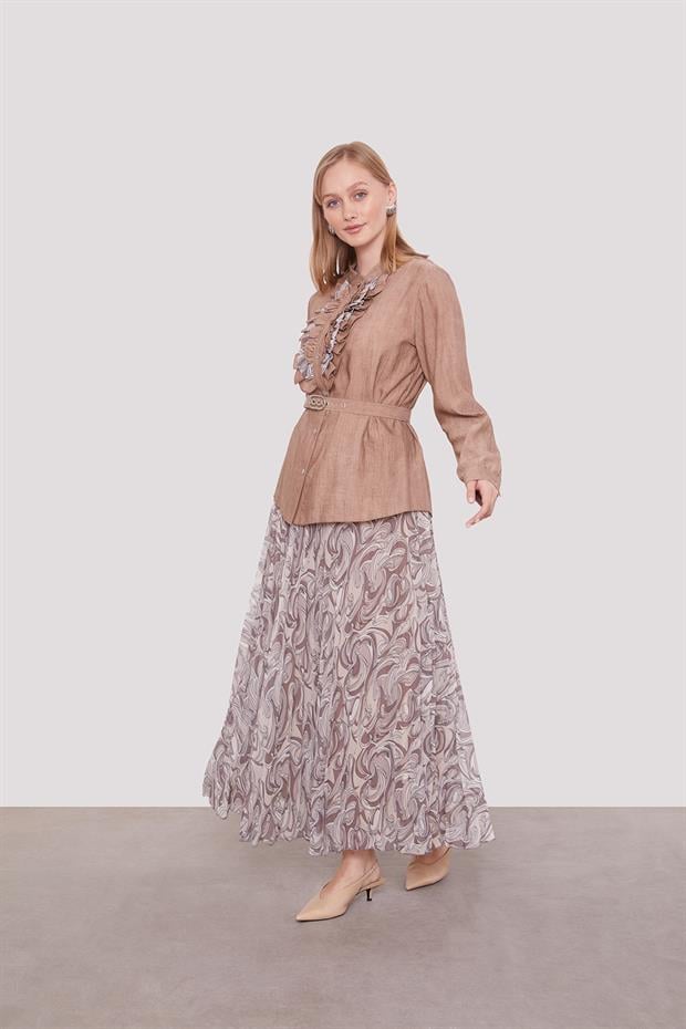 Vizon Kemer Detaylı Piliseli Etek Takım