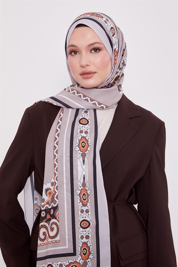 Vizon Kenar Benek Desen Hint İpeği Şal