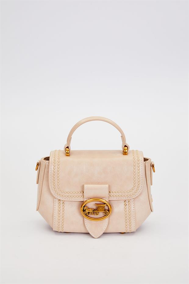 Vizon Kenar Desenli Dikişli El Çantası