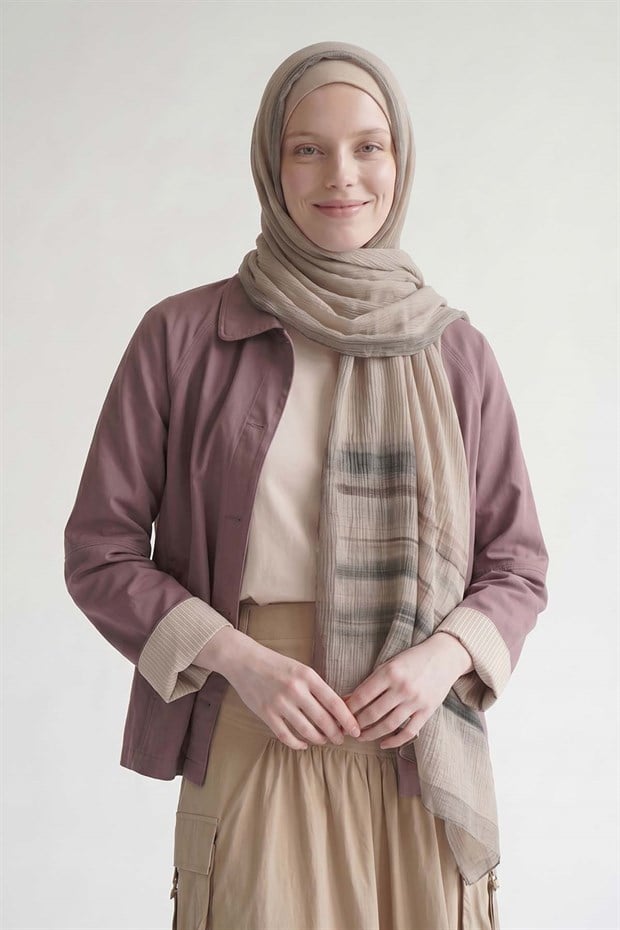 Vizon Kenarları Çizgili Müslin Şal