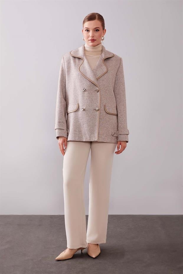 VİZON Kruvaze Kenar Şeritli Kaşmir Ceket