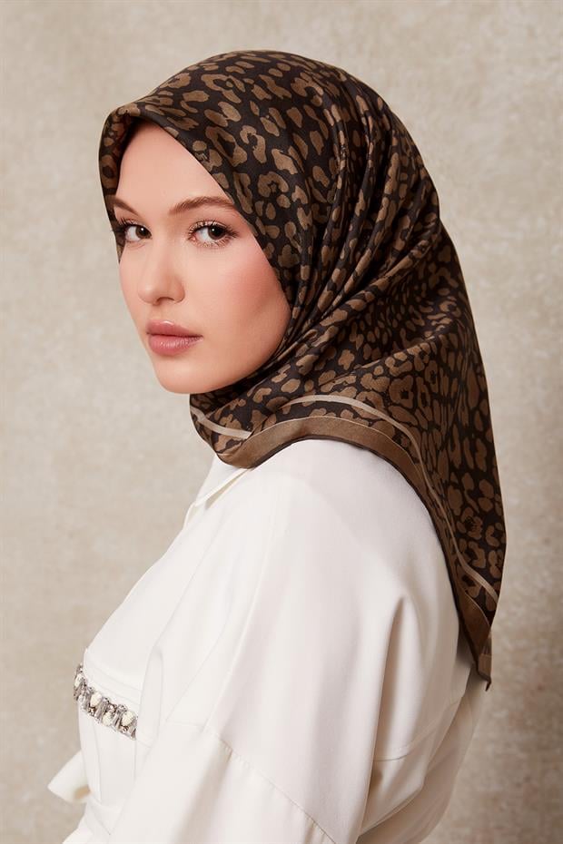 Vizon Leopar Desen Twill İpek Eşarp