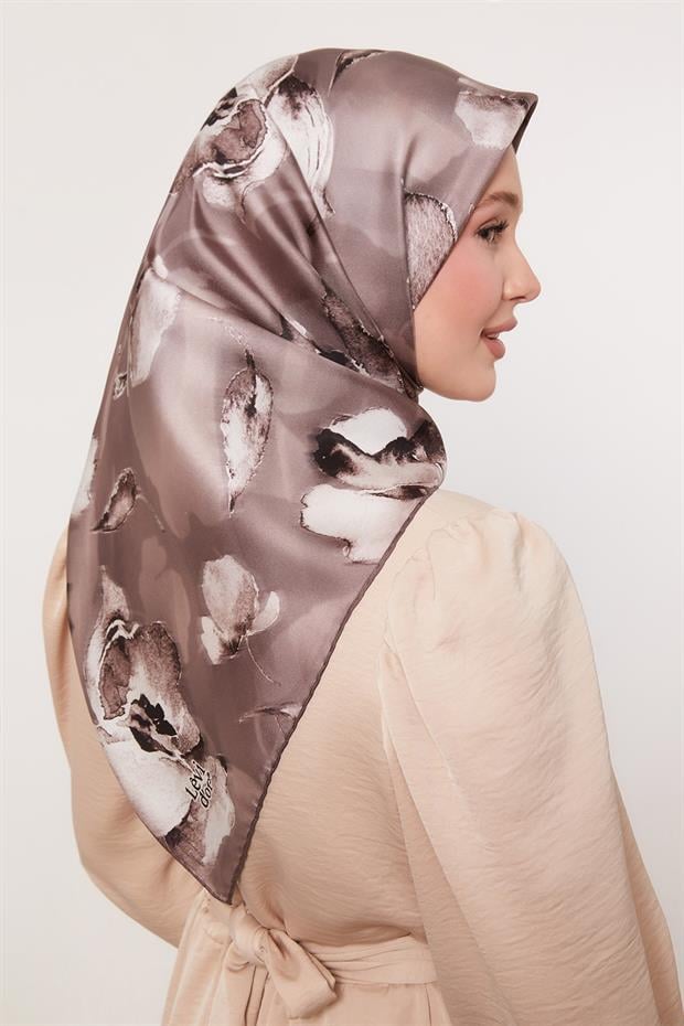 Vizon Lotus Çiçek Twill İpek Eşarp